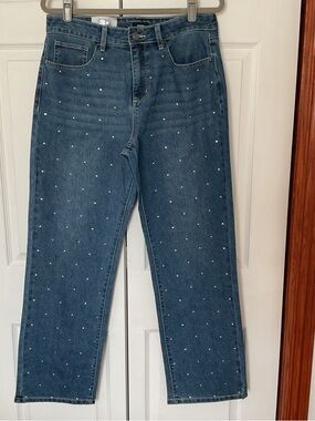 Express Blue Straight-Leg Jeans with Rhinestone Dots